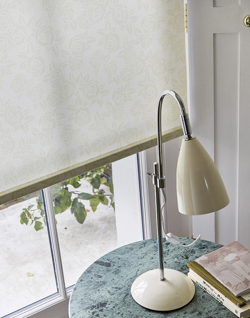 Cool retro interior design with roller blind