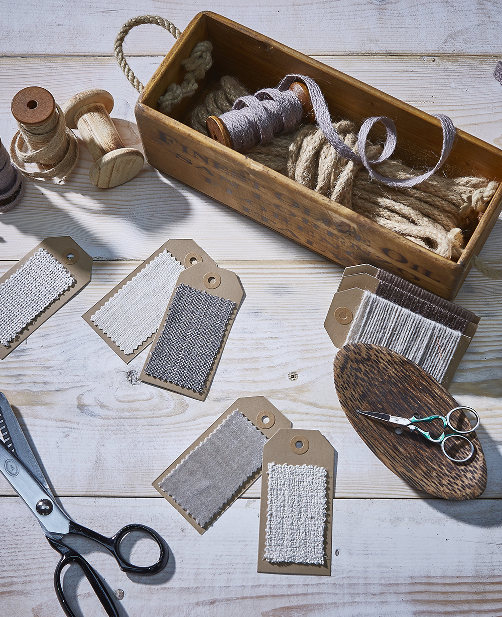 Fabric and crafts for Christmas wrapping.