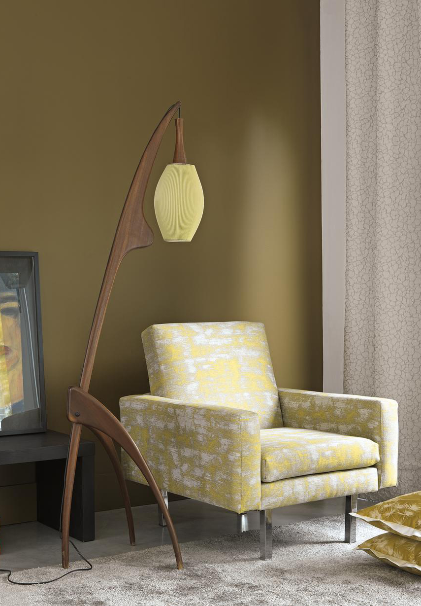 Modern retro floor lamp with yellow lamp shade