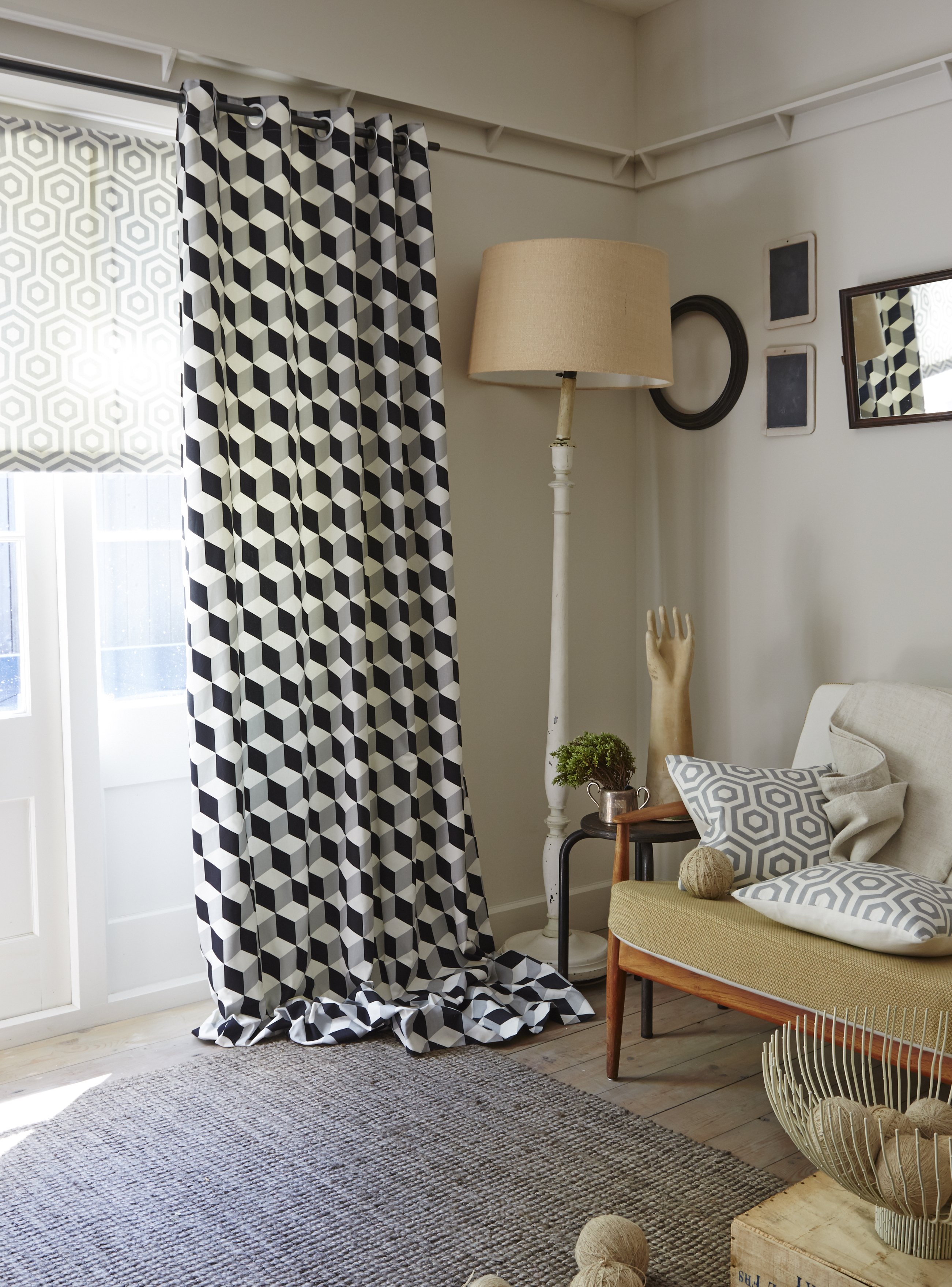 Geometric soft furnishings teamed with neutral furniture