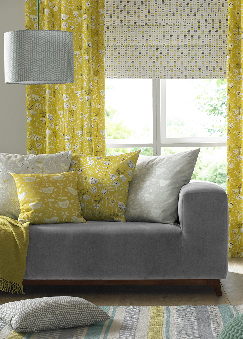 Grey and yellow living room