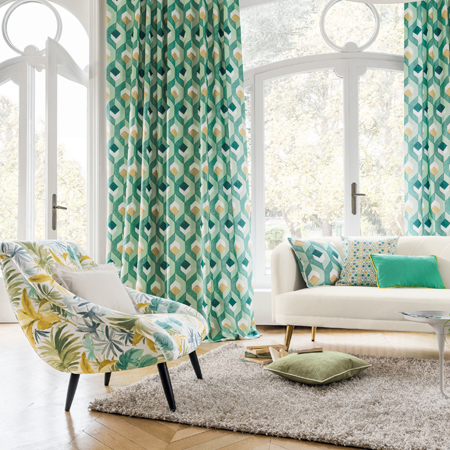 Aquamarine and yellow curtains